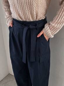 FRIFUL 女性實色束腰貨物長褲 - 藏蓝色 - 查看 7