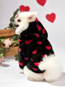PETSIN Sudadera Con Capucha Peluda De Color Rojo Y Negro Para El Día De San Valentín Con Patrón De Corazón - Multicolor - Ver 6