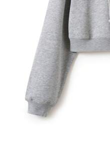 SHEIN Artist Women's Solid Color Long Sleeve Drawstring Cropped Hooded Sweatshirt, Casual Cotton, For Holiday, Vacation, Spring, Festival, Workout, Ibiza Fits, Western Wear