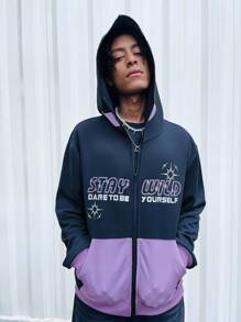 ROMWE MEN Street Life Men's Letter Print Hooded Sweatshirt - Multicolor - View 6