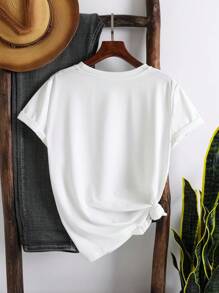 INAWLY Women's Short Sleeve T-Shirt With Letter Print - White - View 2