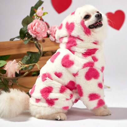 PETSIN 情人節粉白色毛絨毛衣,配有心形圖案