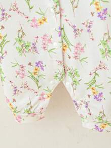 4pcs/Set Baby Girls' Floral Printed Jumpsuit Set - Multicolor - View 4