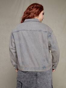 ROMWE PUNK 大尺碼女式復古下垂肩牛仔外套 - 棕色 - 查看 3