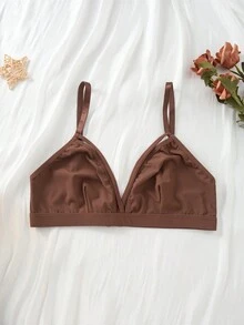 女士純色鏤空胸罩 - 咖啡棕 - 查看 5