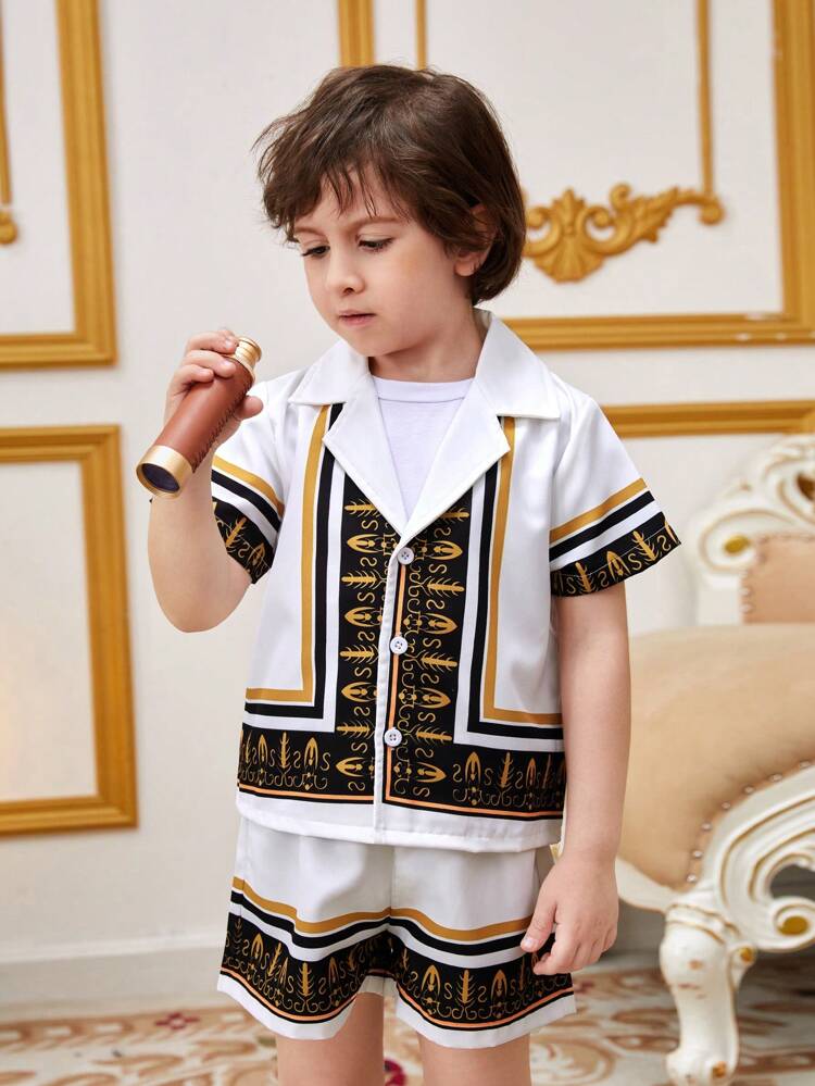 Boys' Style Printed Shirt + Shorts 2pcs/Set