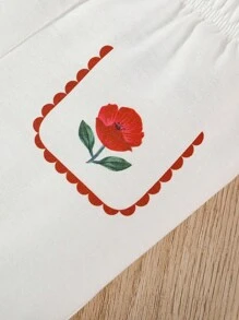 Baby Girls' Floral And Letter Printed Stand-Up Collar Sweatshirt And Flared Pants Set, Winter - White - View 6