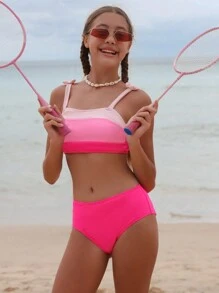 Bộ bikini khối màu dành cho cô gái tuổi teen có nơ trang trí bãi biển mùa hè - Nhiều màu - Xem 5