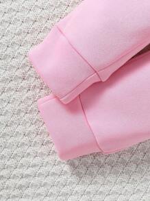 SHEIN Toddler Girls' 2pcs Casual Hooded Sweatshirt And Sports Pants Set With Letter Print, Suitable For Spring And Autumn - Pink - View 3