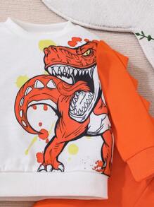 Baby Boys' Adorable Dinosaur Printed Color Block Hoodie And Pants Set For Spring And Autumn - Multicolor - View 6