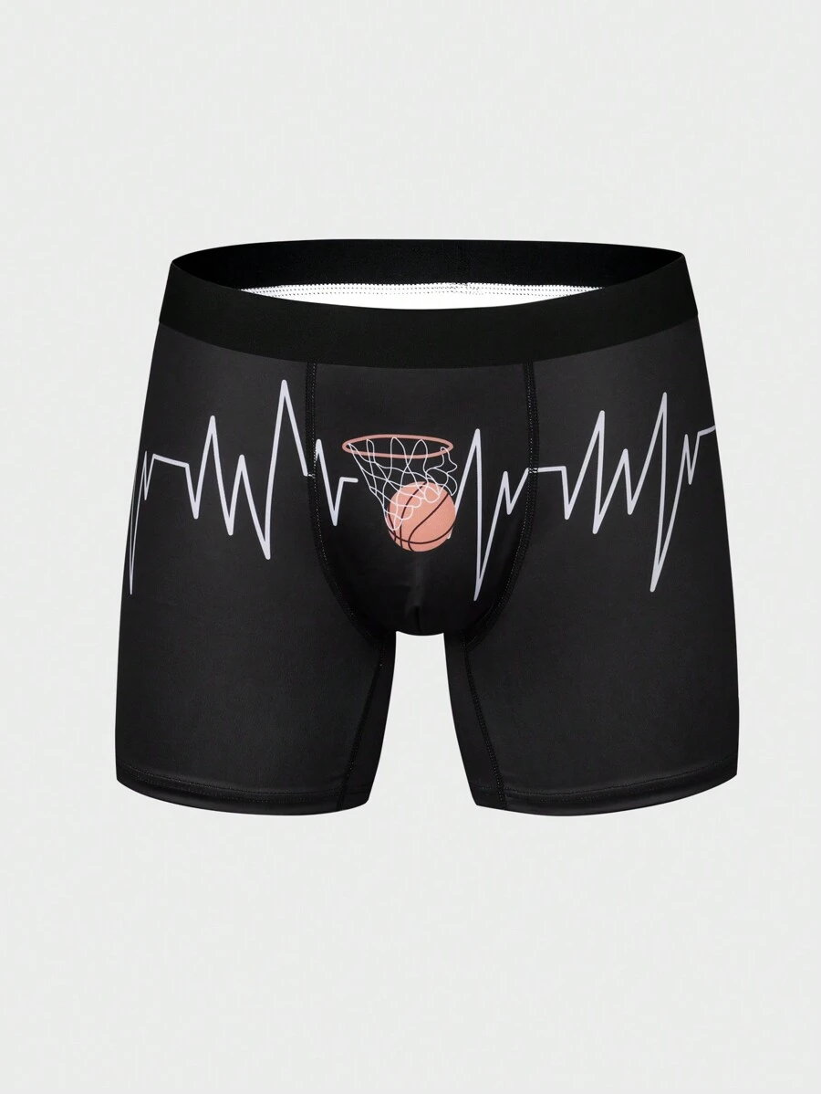 Men'S Basketball Printed Square Leg Underwear - Black - View 1