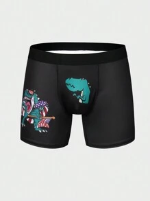 Men'S Cartoon Dinosaur Printed Boxer Briefs - Black - View 1