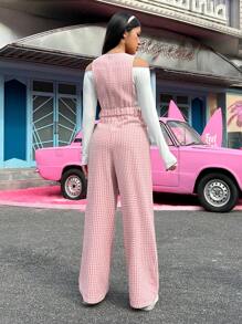 Muchica 女性犬齒紋羊毛連身褲 - 粉色 - 查看 2