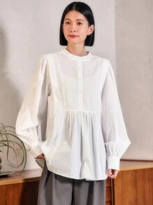 FRIFUL 女款純色長袖襯衫 - 白色 - 查看 8