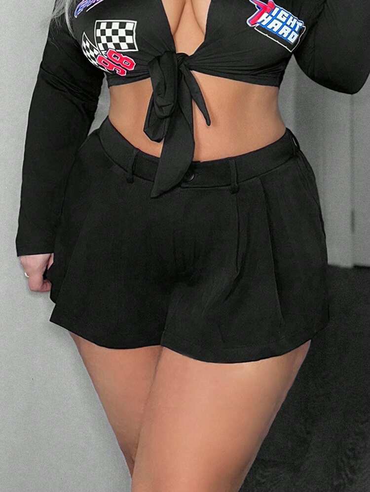 Plus Size Women'S Pleated Shorts