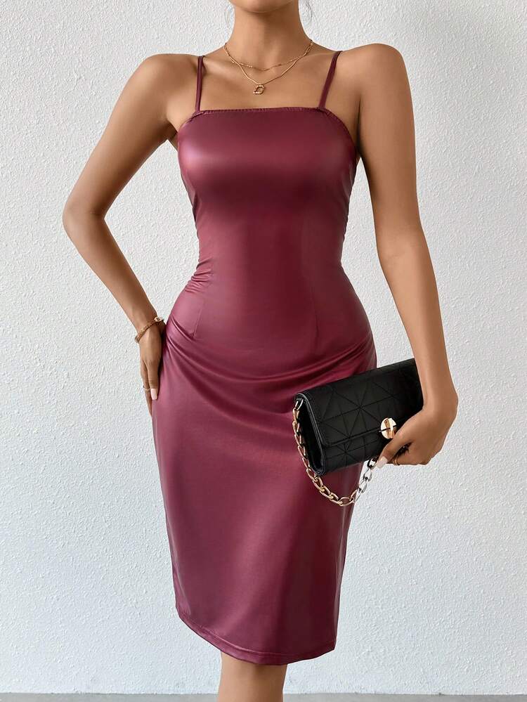 Pu Leather Spaghetti Strap Dress