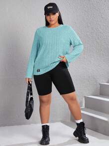 SHEIN EZwear Plus Letter Patched Detail Tee