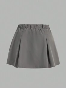 SHEIN EZwear 大尺碼純色百褶裙 - 灰色 - 查看 2