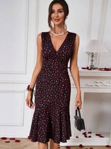 SHEIN Clasi 女性無袖愛心印花裙 - 黑色 - 查看 5