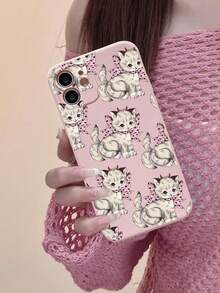 NKTN Sweet Three-Tailed Cat Painting Pink Phone Case Protective Cover Compatible With Iphone 12 13 14 Series - Multicolor - View 4
