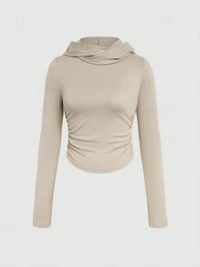 SHEIN 女士連帽長袖t卹 - 卡其色 - 查看 3