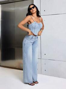 SHEIN SXY 寬腿牛仔褲 - 藍色 - 查看 6