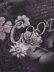 Sweetness 標語和花卉印花長袖緊身t卹