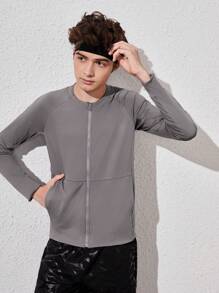 Ropa Deportiva De Manga Larga Raglan Con Cierre Frontal Con Cremallera Para Adolescentes - Gris - Ver 6