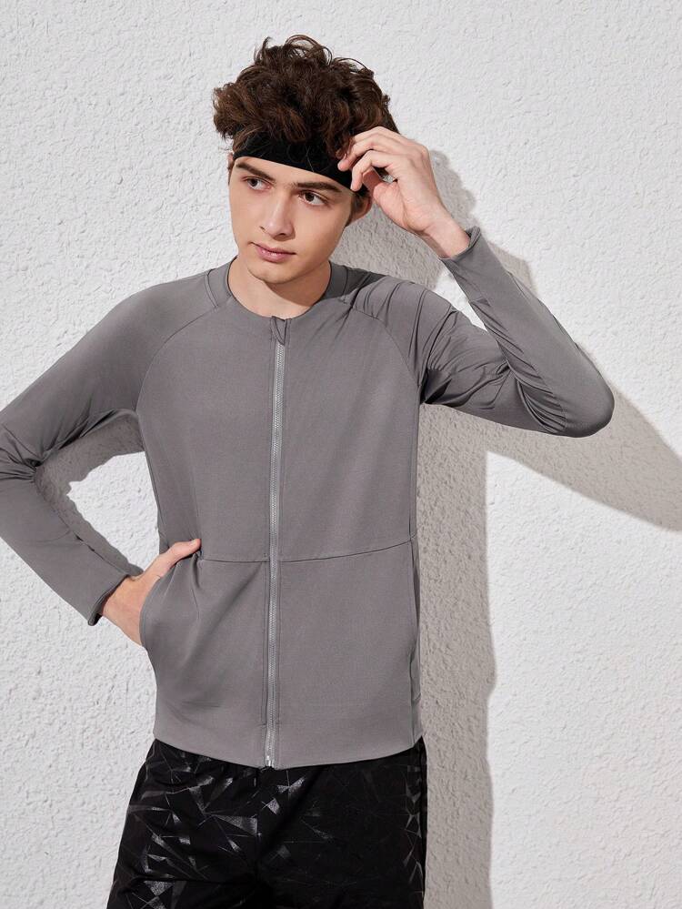 Teenage Boys' Zippered Front Raglan Long Sleeve Athletic Wear