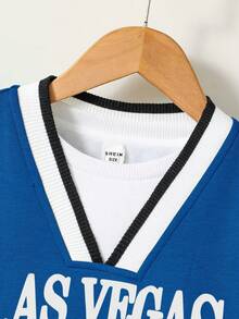 年轻男孩休闲运动衫和背心上衣配拼色贴袋裤子套装 - 彩色 - 查看 3