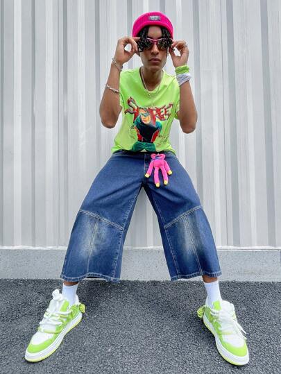 Anime Men'S Portrait & Slogan Printed Short Sleeve T-Shirt