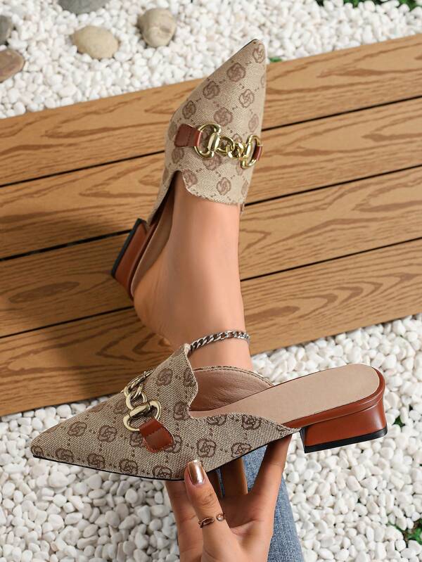 Fall/Winter Women'S Flat Slippers, Pointed Toe, Closed Toe, Half Slide Mules Shoes