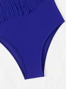 SHEIN Swim Women'S One-Shoulder Asymmetrical Fringe Decoration One-Piece Swimsuit Summer - Navy Blue - View 6