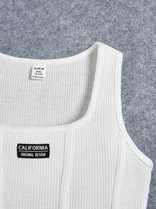 SHEIN 少女編織網紋修邊運動休閒背心 - 白色 - 查看 3