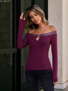 Aveloria Off-Shoulder Long Sleeve T-Shirt - Redwood - View 5