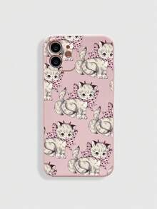 NKTN Sweet Three-Tailed Cat Painting Pink Phone Case Protective Cover Compatible With Iphone 12 13 14 Series - Multicolor - View 2