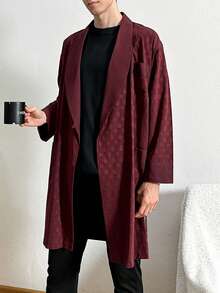 RueChic Bata De Manga Larga Con Cuello De Solapa Para Hombre - Burdeos - Ver 3