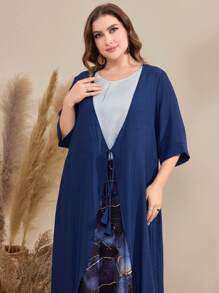 Al Najma Plus Size Marble Print Dress And Solid Color Coat Two Pieces Set 2 Pieces Set - Multicolor - View 5