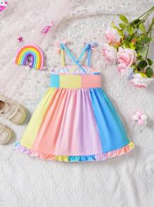 Vestido De Princesa Con Tirantes De Espagueti Y Arco Iris Dulce Para Bebé Niña En Verano (color Aleatorio) - Multicolor - Ver 2