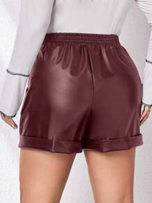 SHEIN Essnce 女性加大號卷邊pu皮短褲