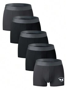 Men'S Cartoon Letter Printed Boxer Shorts Set, 5pcs - Multicolor - View 3