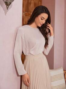 SHEIN Essnce 女士圓領長袖襯衫 - 粉色 - 查看 1