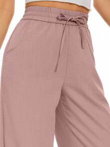 Women'S Drawstring Wide Leg Pants - Pink - View 7