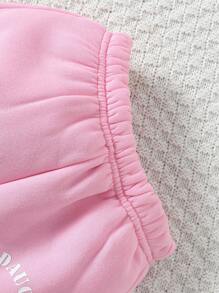 SHEIN Toddler Girls' 2pcs Casual Hooded Sweatshirt And Sports Pants Set With Letter Print, Suitable For Spring And Autumn - Pink - View 4