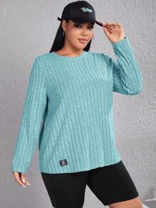SHEIN EZwear Plus Letter Patched Detail Tee