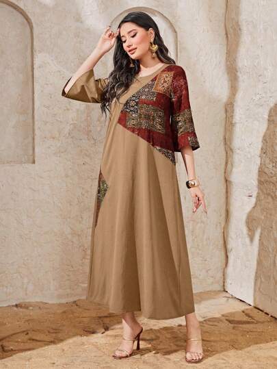 Al Najma Robe à imprimé botanique inspirée de l'Arabie, modeste