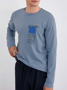 RueChic Men Slogan Graphic PJ Set - Baby Blue - View 4