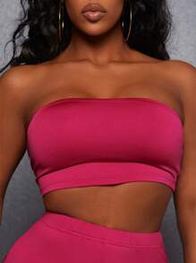Slaydiva 粉紅色無肩帶上衣配褲子 - 玫紅色 - 查看 3
