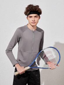 Ropa Deportiva De Manga Larga Raglan Con Cierre Frontal Con Cremallera Para Adolescentes - Gris - Ver 4