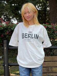 DAZY Của phụ nữ Vòng cổ Lỏng lẻo phù hợp In Áo thun - trắng - Xem 3